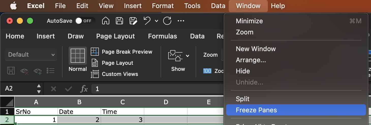 Freeze Panes Excel on Mac